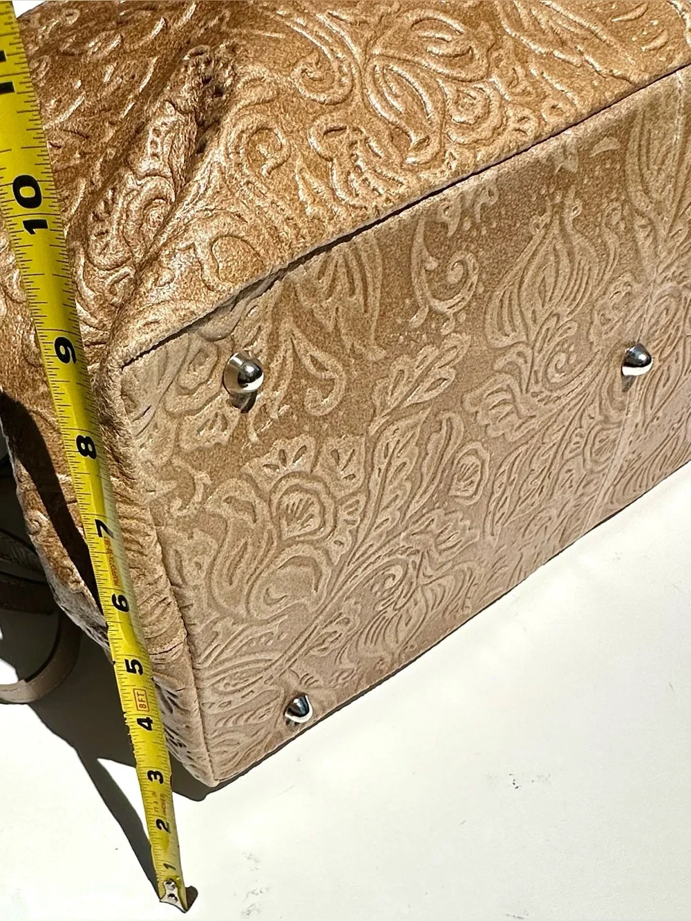 NWT Isadora Italy Tooled Genuine Leather Large Satchel Bag in Tan